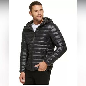 Calvin Klein Hooded Quilted Jacket Black Packable puffer CK Coat Men's Size S